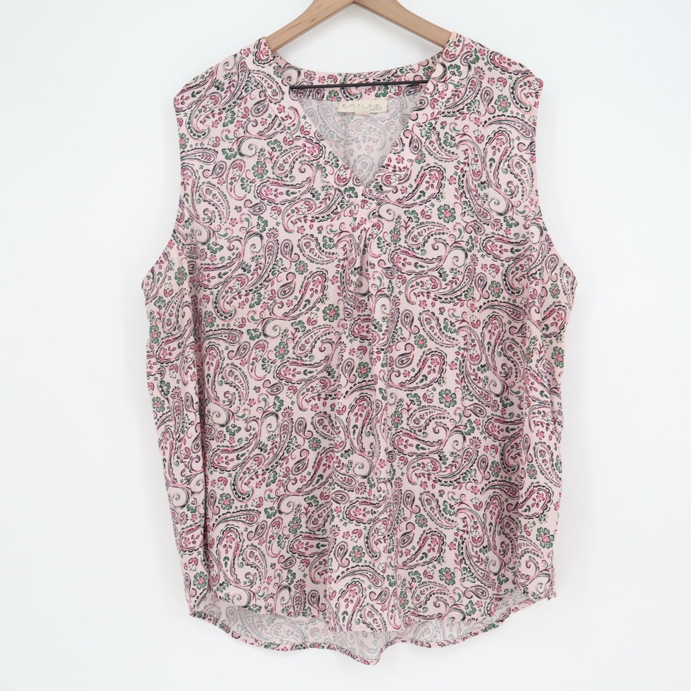 Emaline Blouse Woman 2X Sleeveless Paisley Pink V-Neck Relaxed Excellent